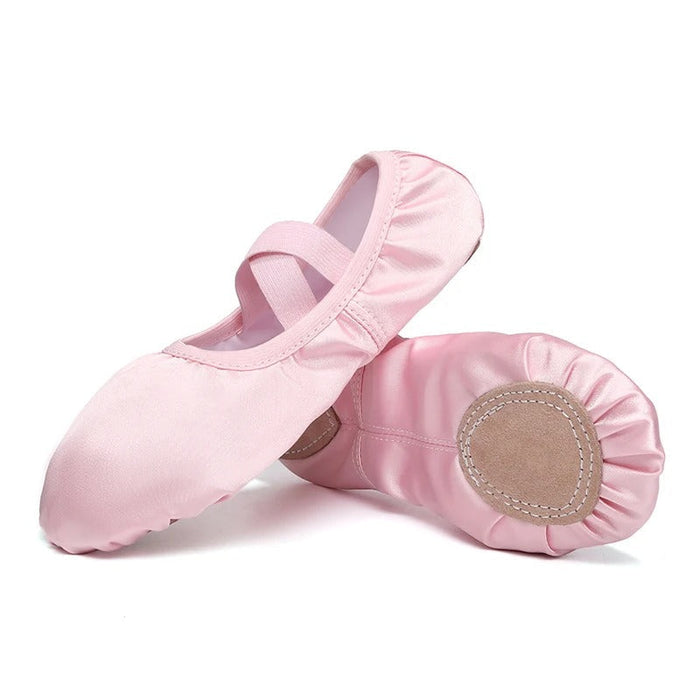 Girls' Ballet Slippers with Elastic Strap and Suede Sole