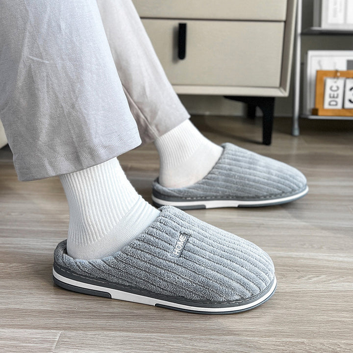 Ribbed plush closed toe slippers