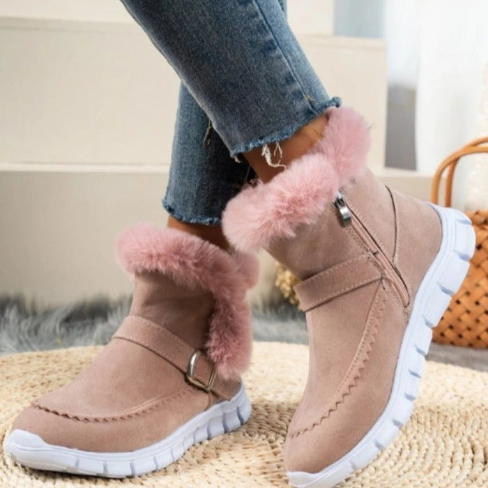 Women's Faux-Fur Trim Winter Ankle Boots with Buckle