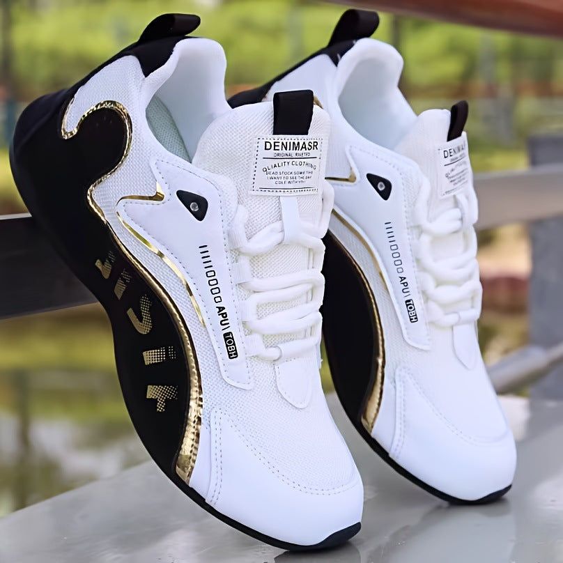 Men's white chunky dad sneakers with black accents