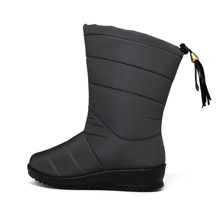 Women's Quilted Mid-Calf Snow Boots with Tassel Detail