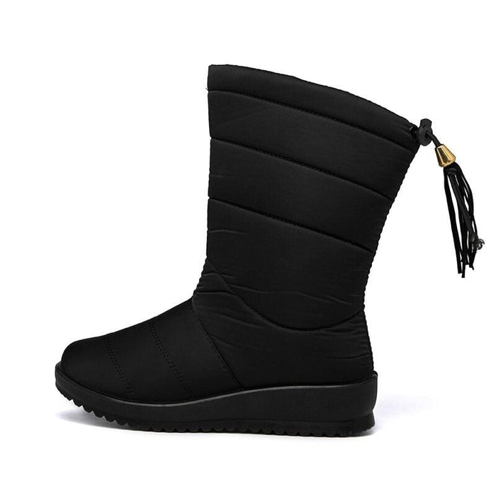 Women's Quilted Mid-Calf Snow Boots with Tassel Detail