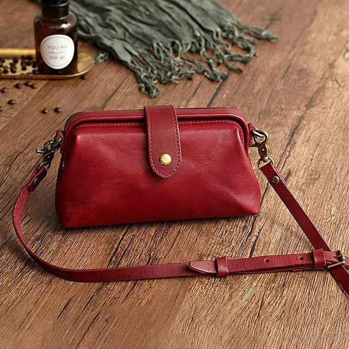 Women's Leather Crossbody Doctor Bag with Snap Closure