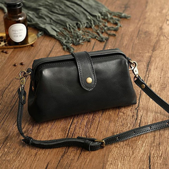 Women's Leather Crossbody Doctor Bag with Snap Closure