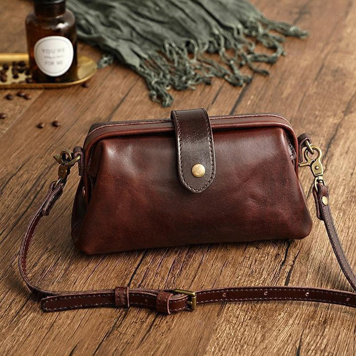 Women's Leather Crossbody Doctor Bag with Snap Closure