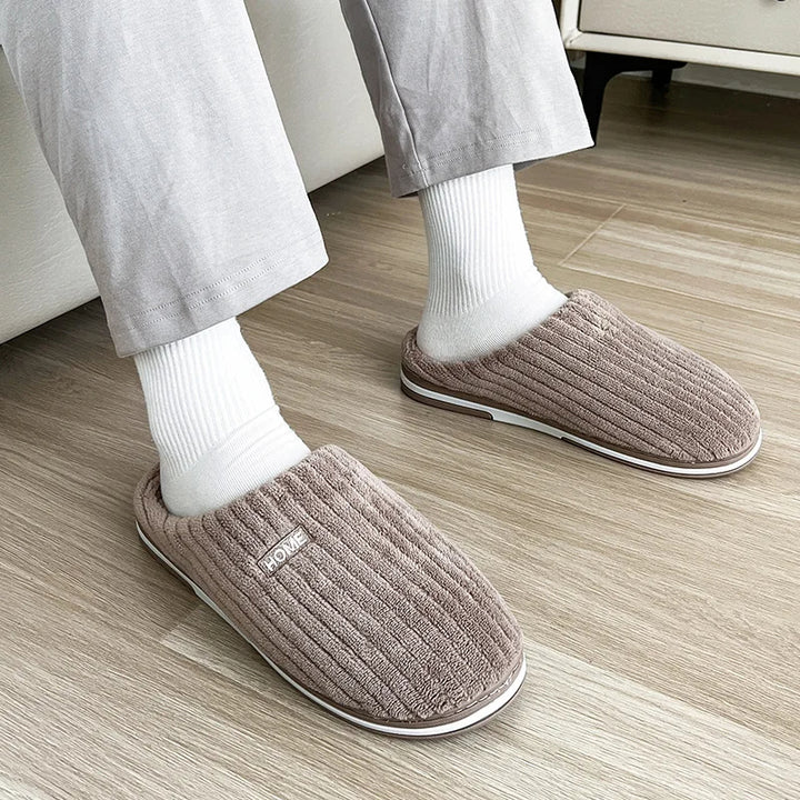 Ribbed plush closed toe slippers