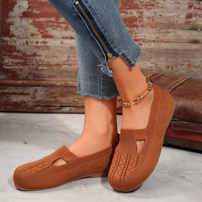 Women's Slip-On Flats Round Toe Breathable Knit Shoes
