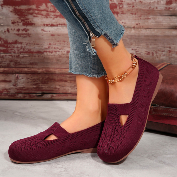 Women's Slip-On Flats Round Toe Breathable Knit Shoes