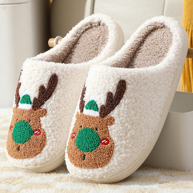 Plush reindeer Christmas slippers