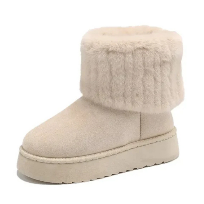 Women's Fur-Lined Snow Boots with Chunky Sole Slip-On
