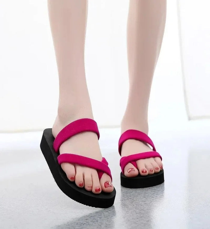 Women's Platform Flip Flop Sandals with Dual Straps