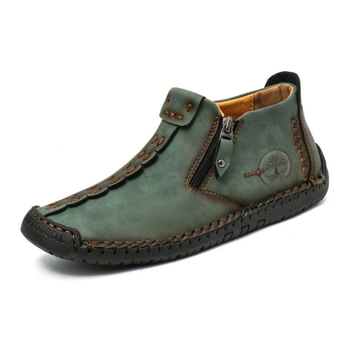 Men's Leather Ankle Boots with Side Zipper and Grip Sole