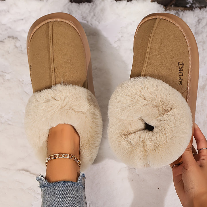 Platform faux fur lined slippers
