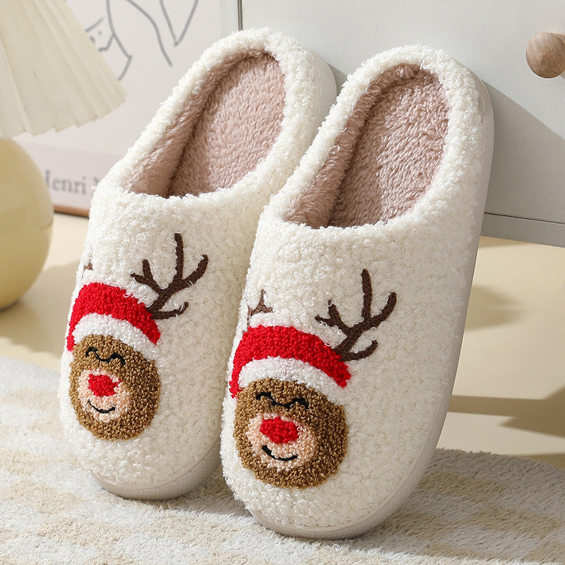 Fluffy embroidered Christmas slippers