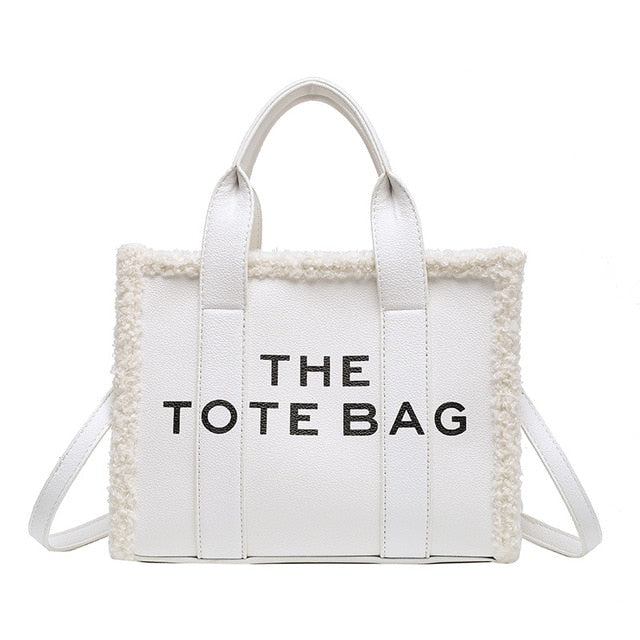 Women's Sherpa-Trim Tote Bag with Crossbody Strap