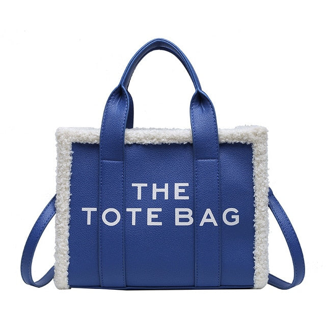 Women's Sherpa-Trim Tote Bag with Crossbody Strap