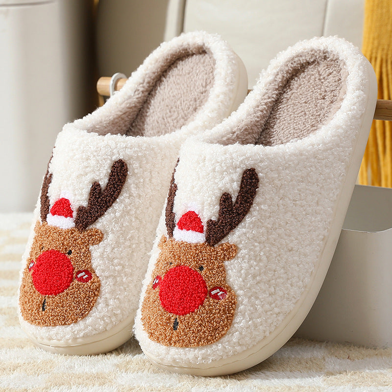 Plush reindeer Christmas slippers