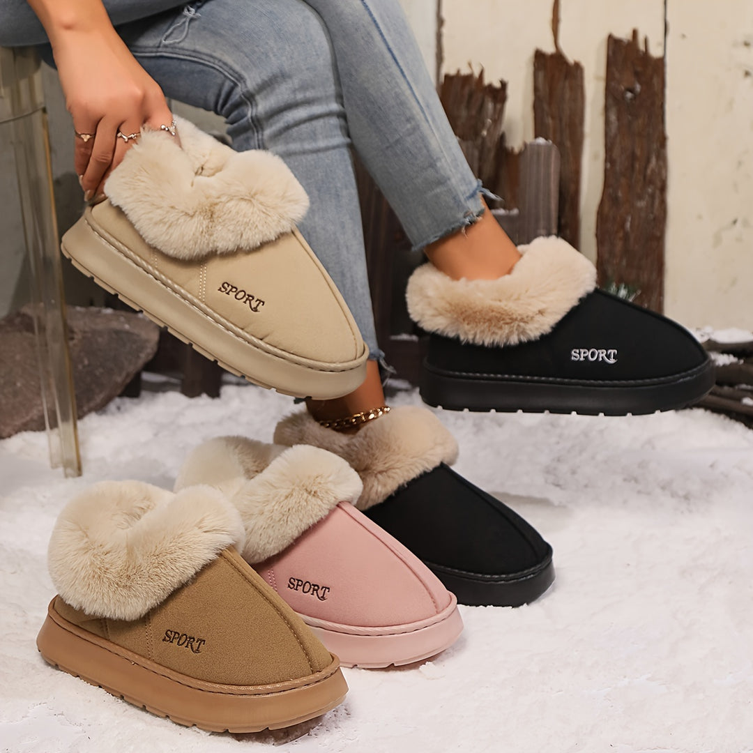 Platform faux fur lined slippers