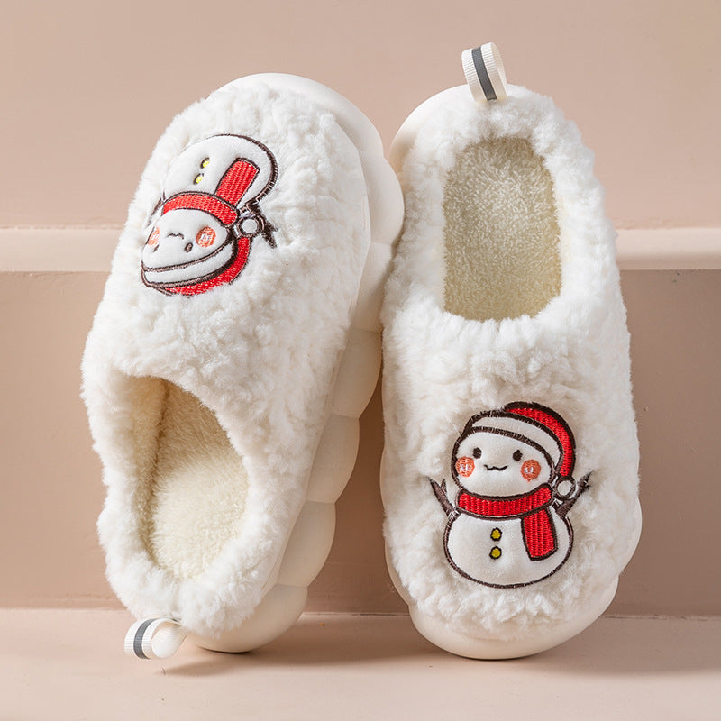 Fluffy snowman house slippers