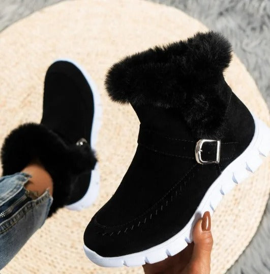 Women's Faux-Fur Trim Winter Ankle Boots with Buckle
