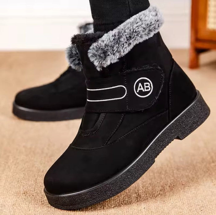 Women's Faux-Fur-Lined Ankle Boots with Hook-Loop Strap