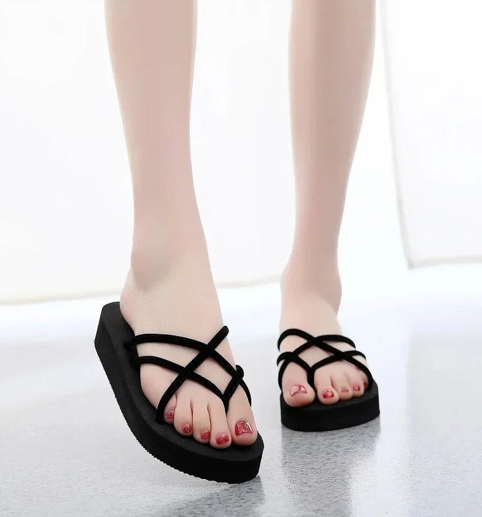 Women's Platform Flip Flop Sandals with Dual Straps