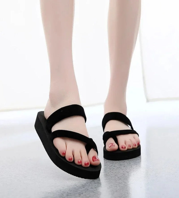Women's Platform Flip Flop Sandals with Dual Straps