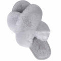 Fluffy criss cross faux fur slides