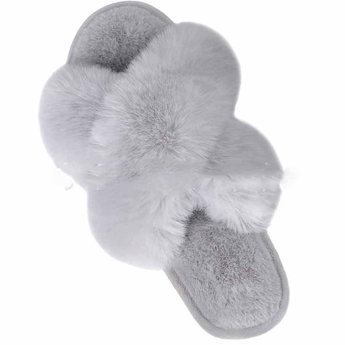 Quinn | Fluffy Criss Cross Slides with Open Toe and Soft Sole