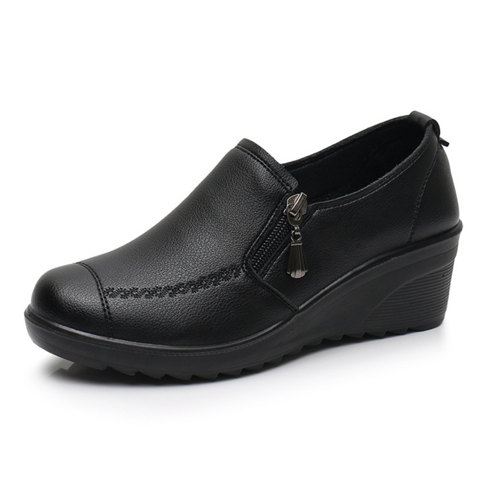 Women's Slip-On Wedge Shoes with Side Zipper