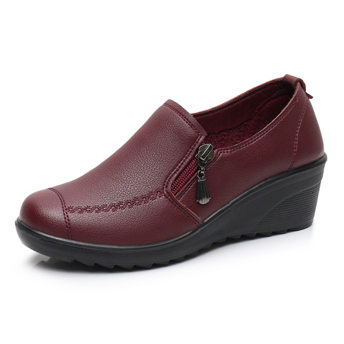 Women's Slip-On Wedge Shoes with Side Zipper