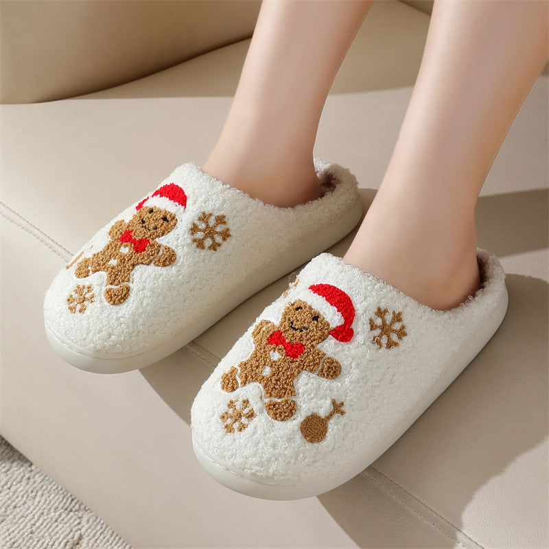Fuzzy gingerbread Christmas slippers