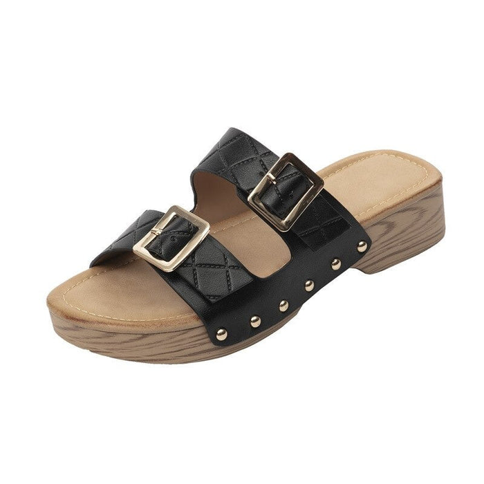 Women's Platform Sandals Dual Buckle Strap Slip-On