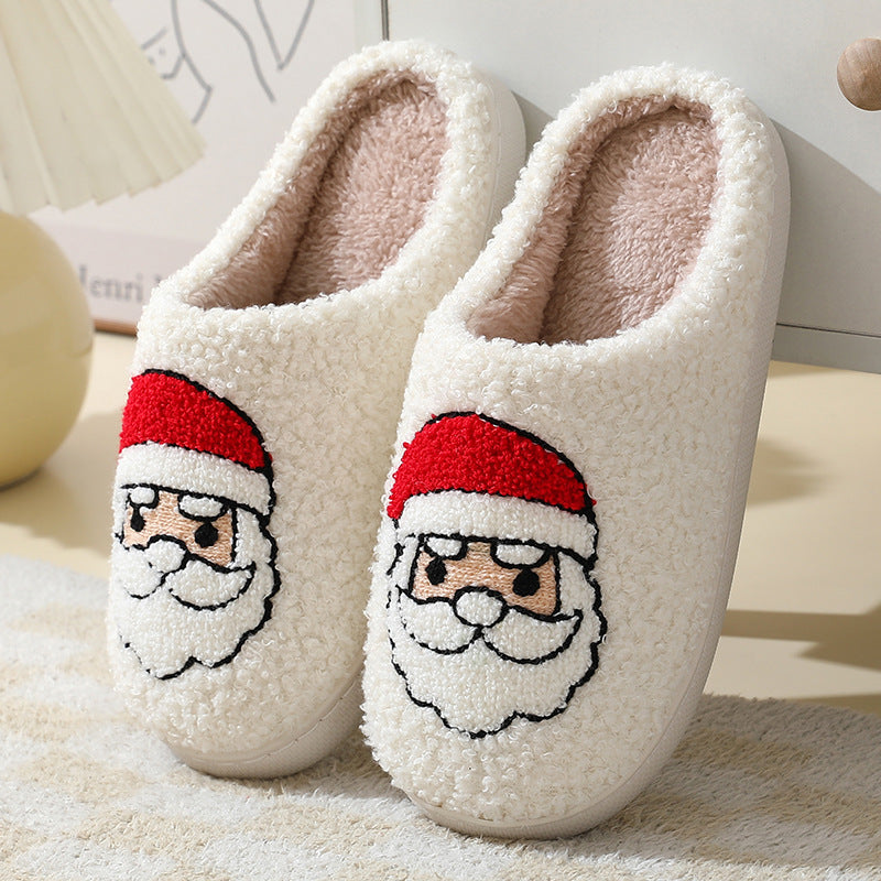 Fluffy embroidered Christmas slippers