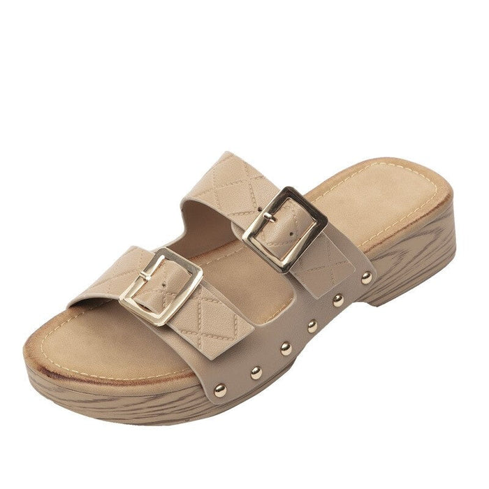 Women's Platform Sandals Dual Buckle Strap Slip-On