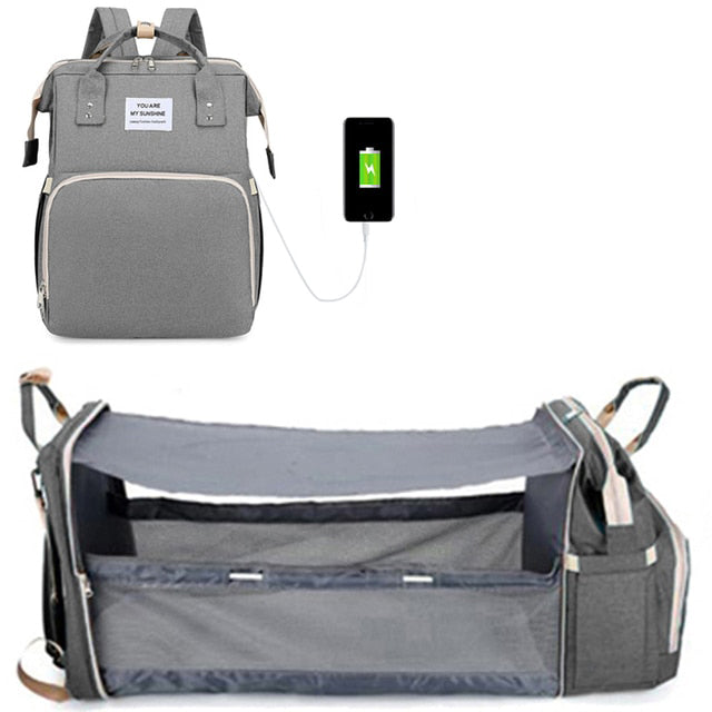 Convertible Diaper Bag Backpack with Foldable Changing Bed