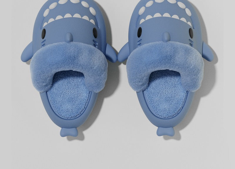 Shark slippers with fuzzy plush lining