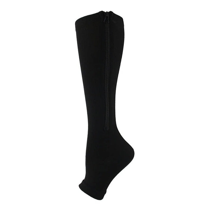 Women's Knee High Compression Socks Open Toe Side Zipper