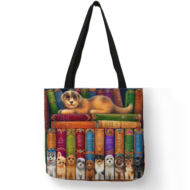Cat Print Tote Bag Open Top Large Canvas Bag for Shopping