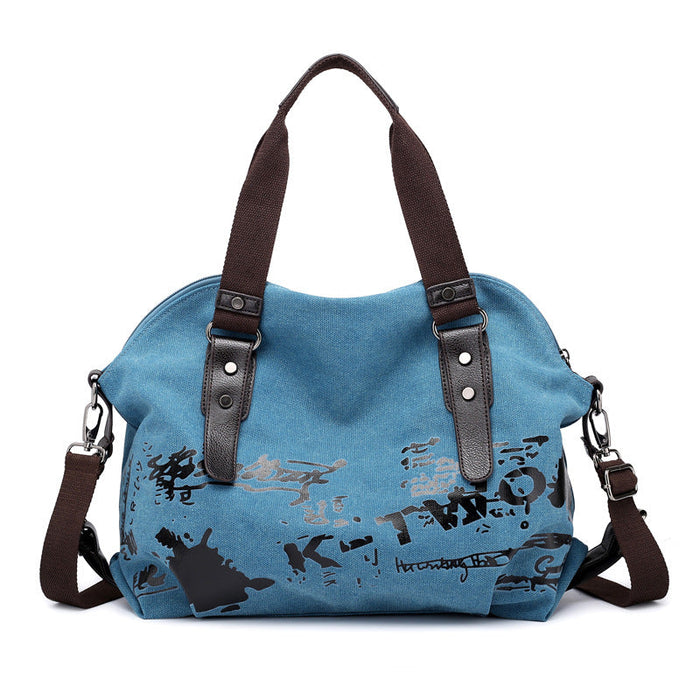 Women's Canvas Graffiti Print Tote Bag with Shoulder Strap