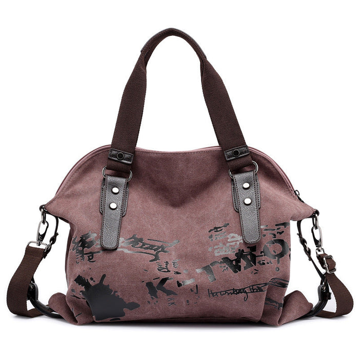 Women's Canvas Graffiti Print Tote Bag with Shoulder Strap