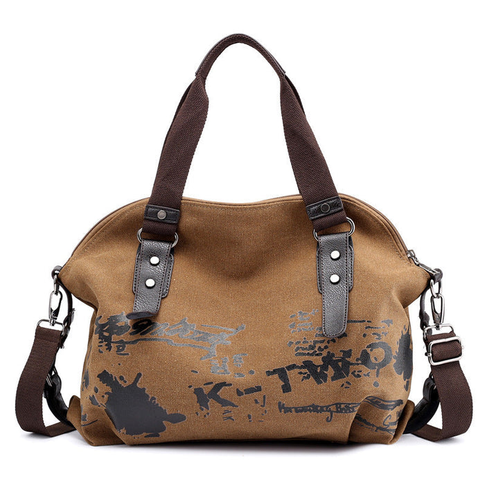 Women's Canvas Graffiti Print Tote Bag with Shoulder Strap