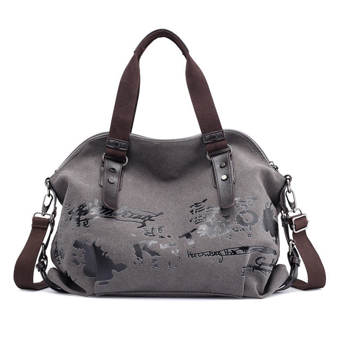 Women's Canvas Graffiti Print Tote Bag with Shoulder Strap