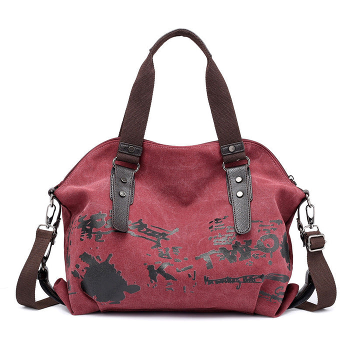 Women's Canvas Graffiti Print Tote Bag with Shoulder Strap