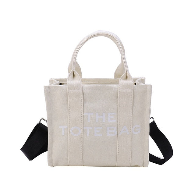 Women's Canvas Tote Bag with Crossbody Strap and Logo