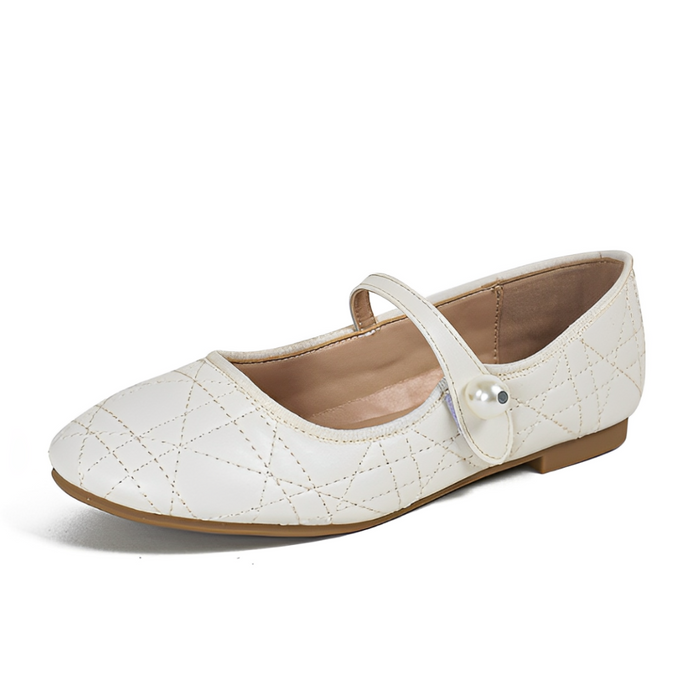 Women's Mary Jane Quilted Flats with Pearl Strap