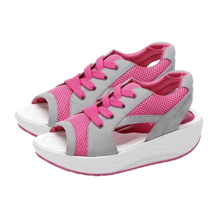 Women's Platform Mesh Lace-Up Sandals Open-Toe