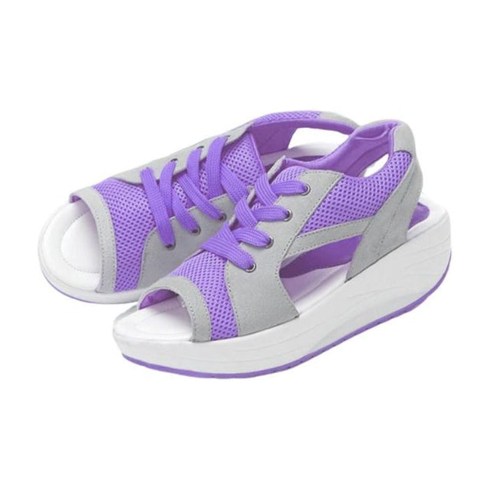 Women's Platform Mesh Lace-Up Sandals Open-Toe