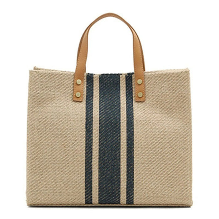 Women's Striped Canvas Tote Bag with Hasp Closure