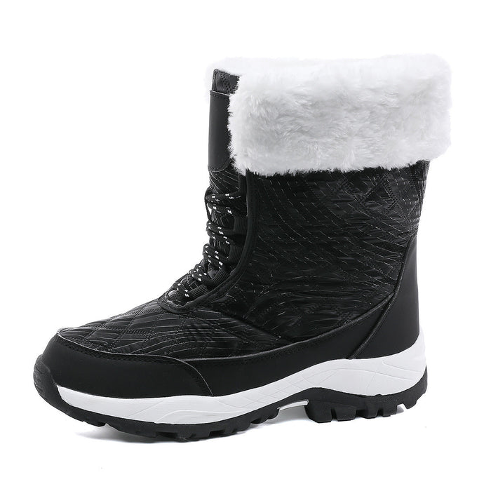 Women's Quilted Winter Boots with Faux Fur Trim Lace-Up